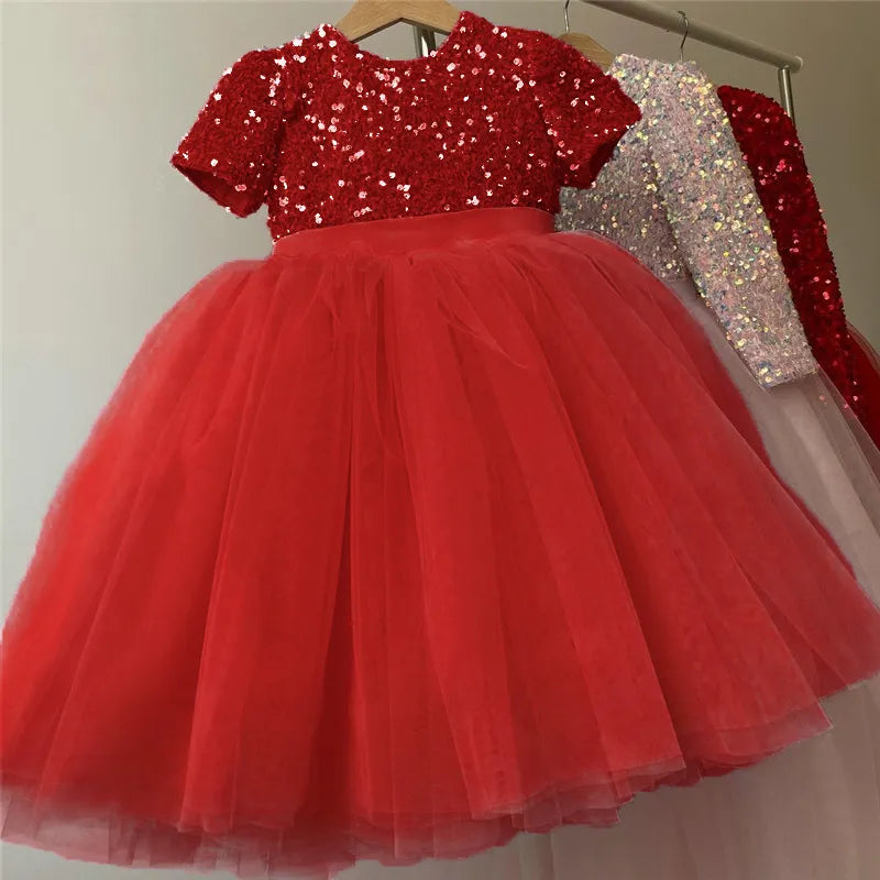 Princess Dress Sequin Lace Tulle Wedding Party Tutu Fluffy Gown Children Kids Evening Formal Pageant