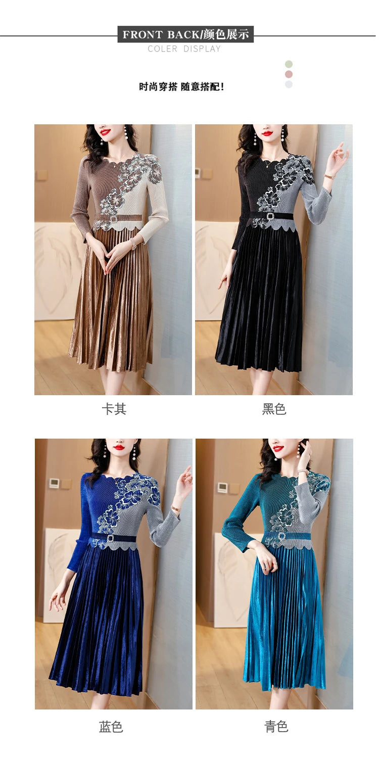 Women's Pleated Long Sleeve Dress