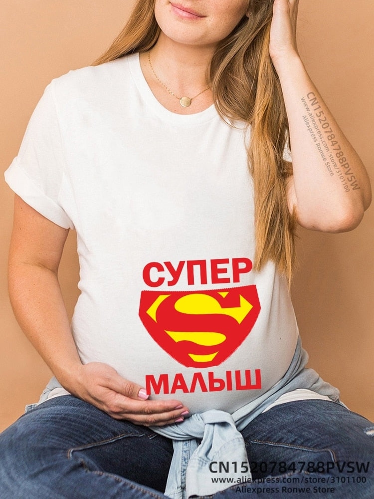 Maternity Clothes Casual Pregnancy T Shirts Baby Print Funny Women Summer Tees Tops White