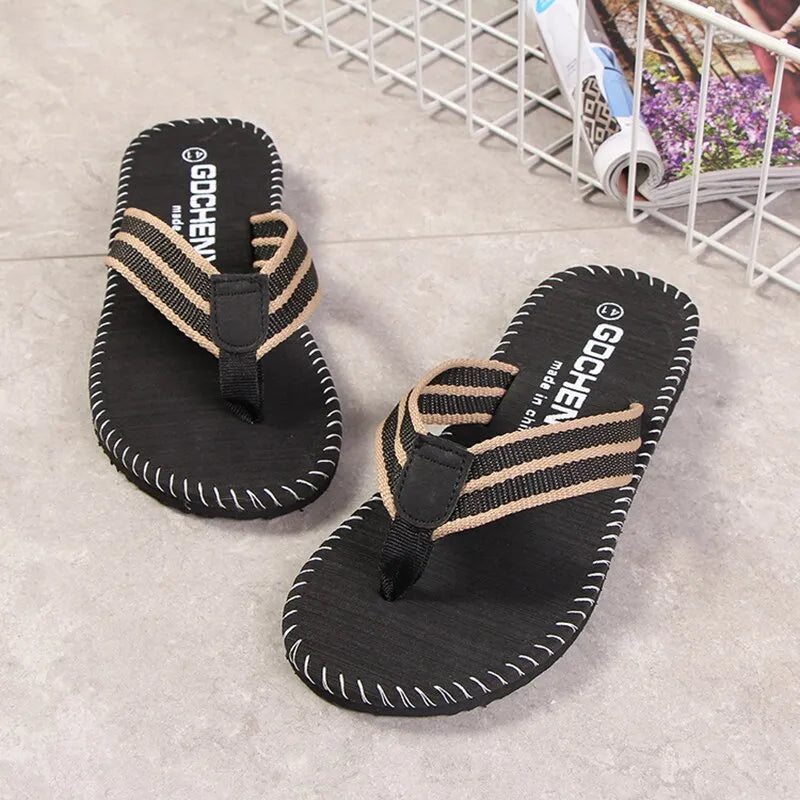 Men Slippers Outside Beach Flat Flip-flop Summer Casual Footwear Male Anti-slip Shoes Thong Sandals Black