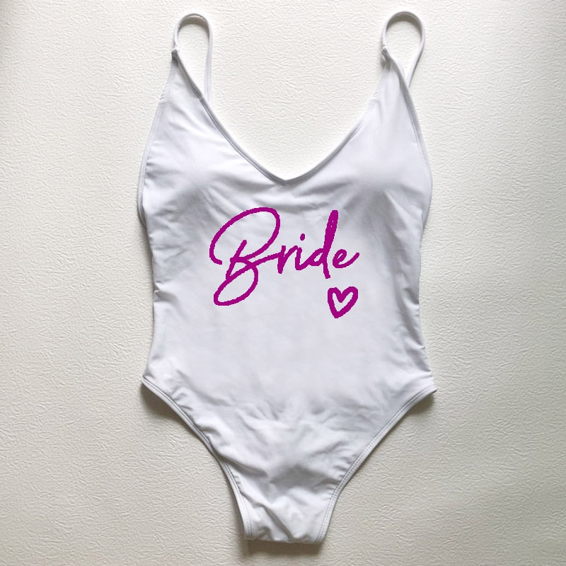 Sexy Padded One Piece Swimsuit TEAM Bride love Swimwear Women Summer Beachwear Bachelor Party Plus Size Bathing Suit Swimming