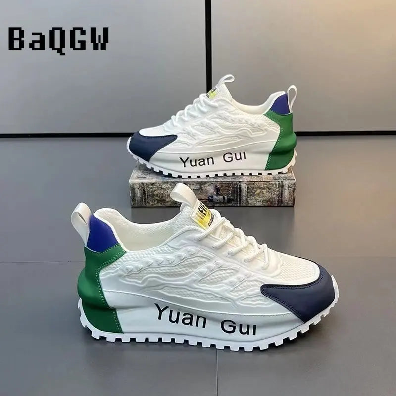 Chunky Sneakers Men Running Shoes Casual Breathable Leather Mesh
