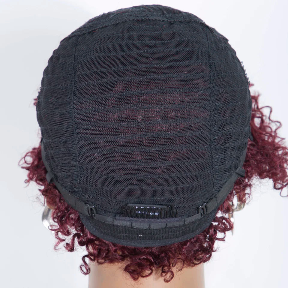 Lekker 99j Burg Red Short Pixie Cut Afro Kinky Curly Bob Human Hair Wigs For Women Brazilian Remy Hair Ready to Wear Colored Wig