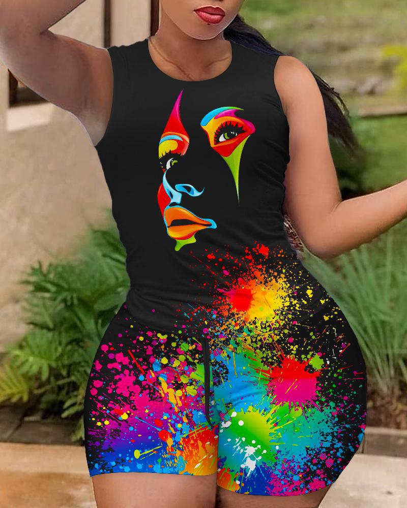 Hot Pants Two Piece Set 2023 Summer Fashion Casual Printing Quick Drying Sports Fitness Top Shorts Female Suit