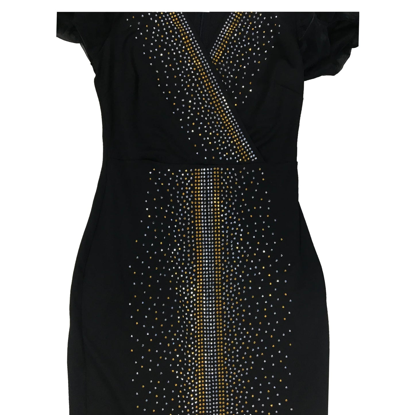 2023 Women Luxury Diamonds Hot Drill Wrap V-neck Puff Short Sleeve Bodycon Midi Maxi Dress Sexy Night Club Birthday Vestidos