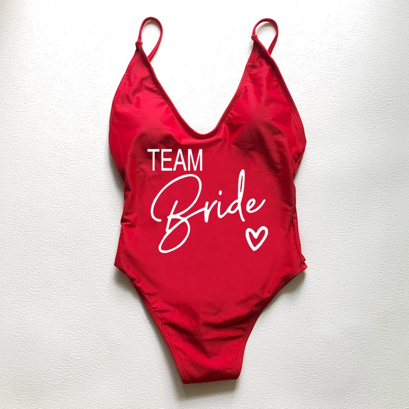 Sexy Padded One Piece Swimsuit TEAM Bride love Swimwear Women Summer Beachwear Bachelor Party Plus Size Bathing Suit Swimming