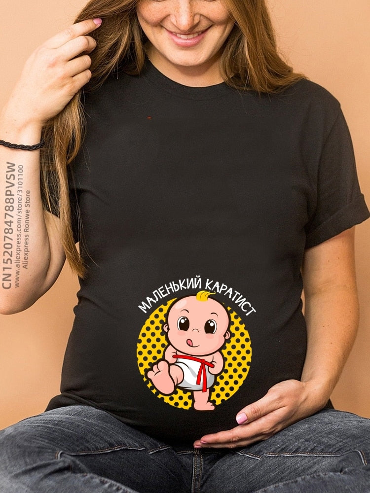 Maternity Clothes Casual Pregnancy T Shirts Baby Print Funny Women Summer Tees Tops White