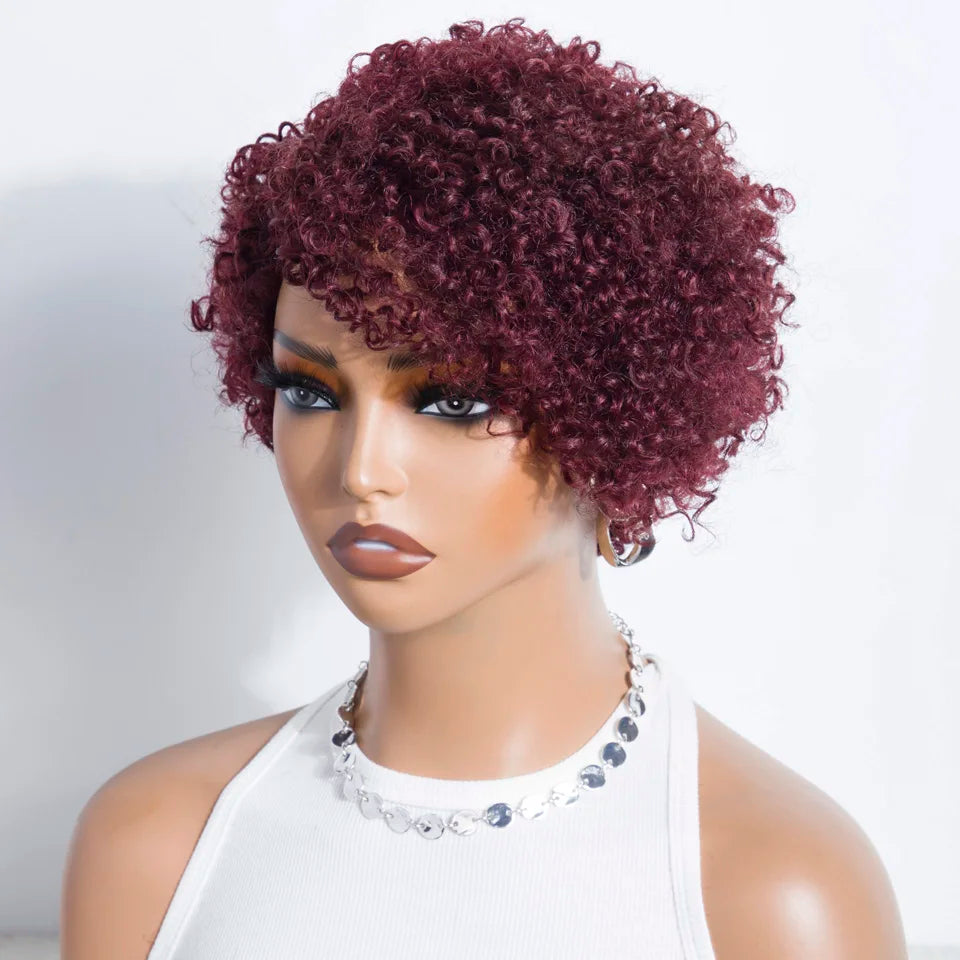 Lekker 99j Burg Red Short Pixie Cut Afro Kinky Curly Bob Human Hair Wigs For Women Brazilian Remy Hair Ready to Wear Colored Wig