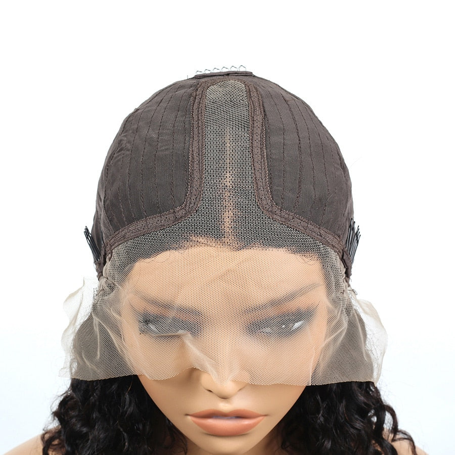 Bob Lace Wig Curly Women Deep Water Curly Wave Human Hair Short Lace Frontal T Part Wig