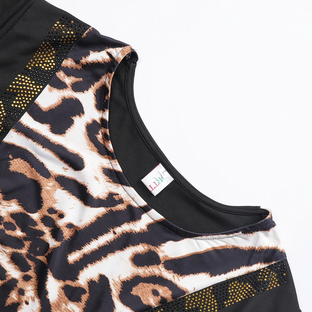 African Leopard Print Dress Women Dashiki Ankara Africa Clothing 2024 Summer Muslim Fashion Evening Gown Plus Size Party Dresses
