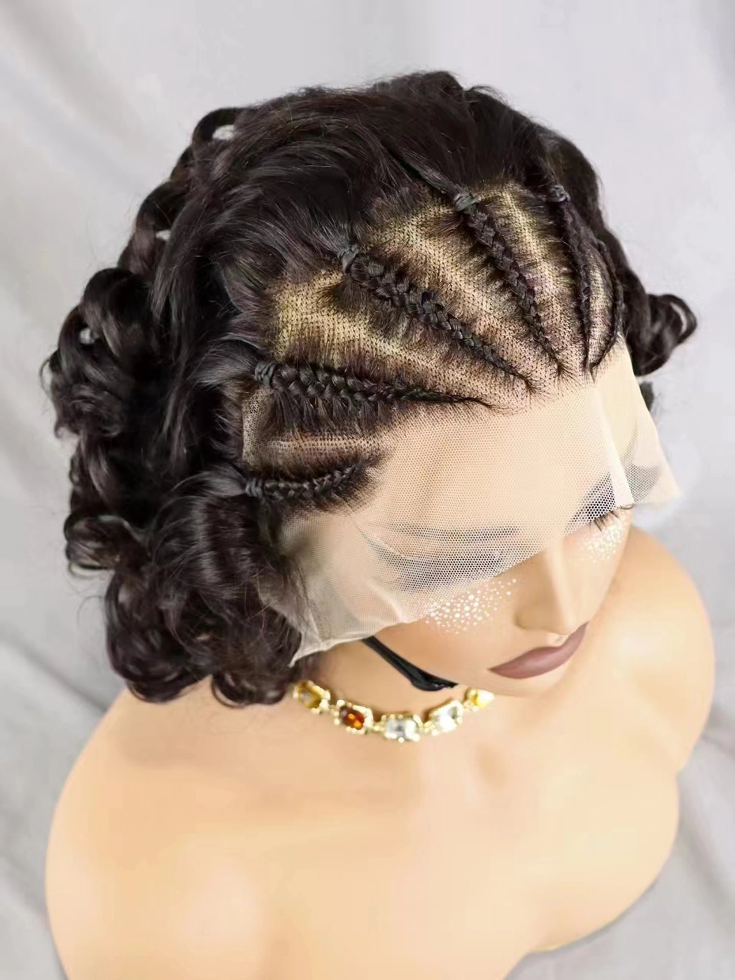 Lace Frontal Wigs Loose Curly Bob Wig Remy Human Hair Natural Cornrow Braided Women hair