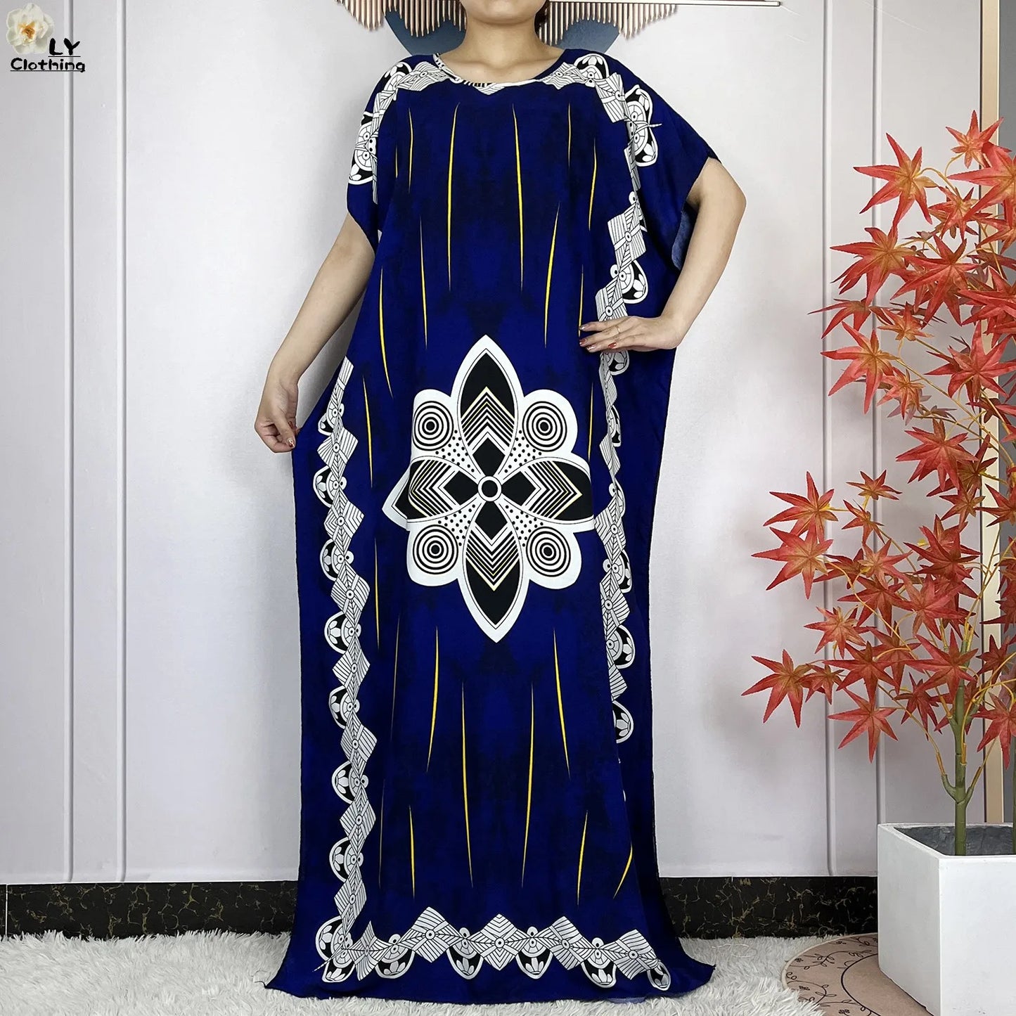Women Short Sleeve Cotton Loose Femme Robe Dresses With Big Scarf