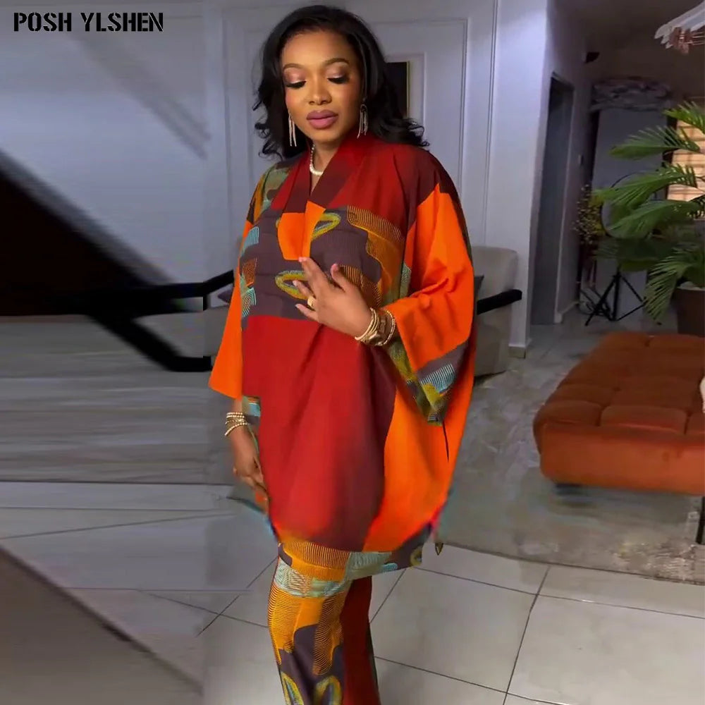 Two Piece Set Clothes for Women African Print Dresses Vacation Outfits 2024 Tops Pant Sets Dashiki Ankara Turkey Dames Plus Size