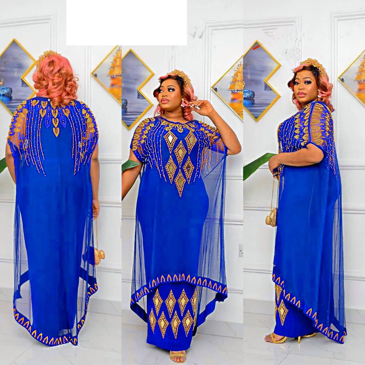 Two-Piece Dresses Women Mesh Caftan Abaya Robe Clothes