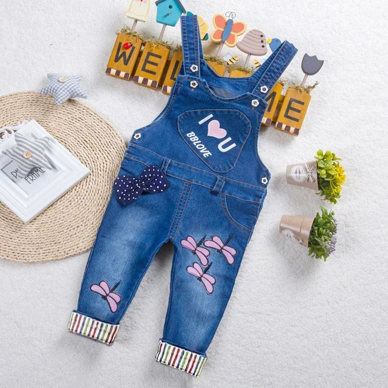 DIIMUU Toddler Baby Clothing Boys Overalls Girl Denim Bib Pants Cartoon Bear Cute Casual Dungarees Long Trousers Fashion Rompers