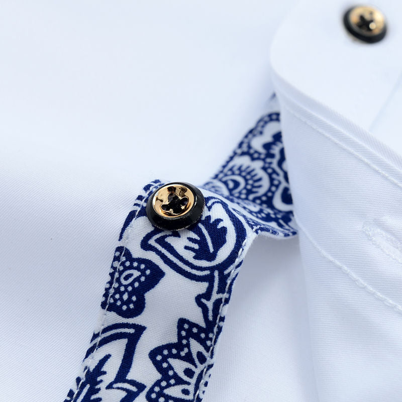 Blue Shirt Men Long Sleeve Slim Fit Dress Shirts Solid Color