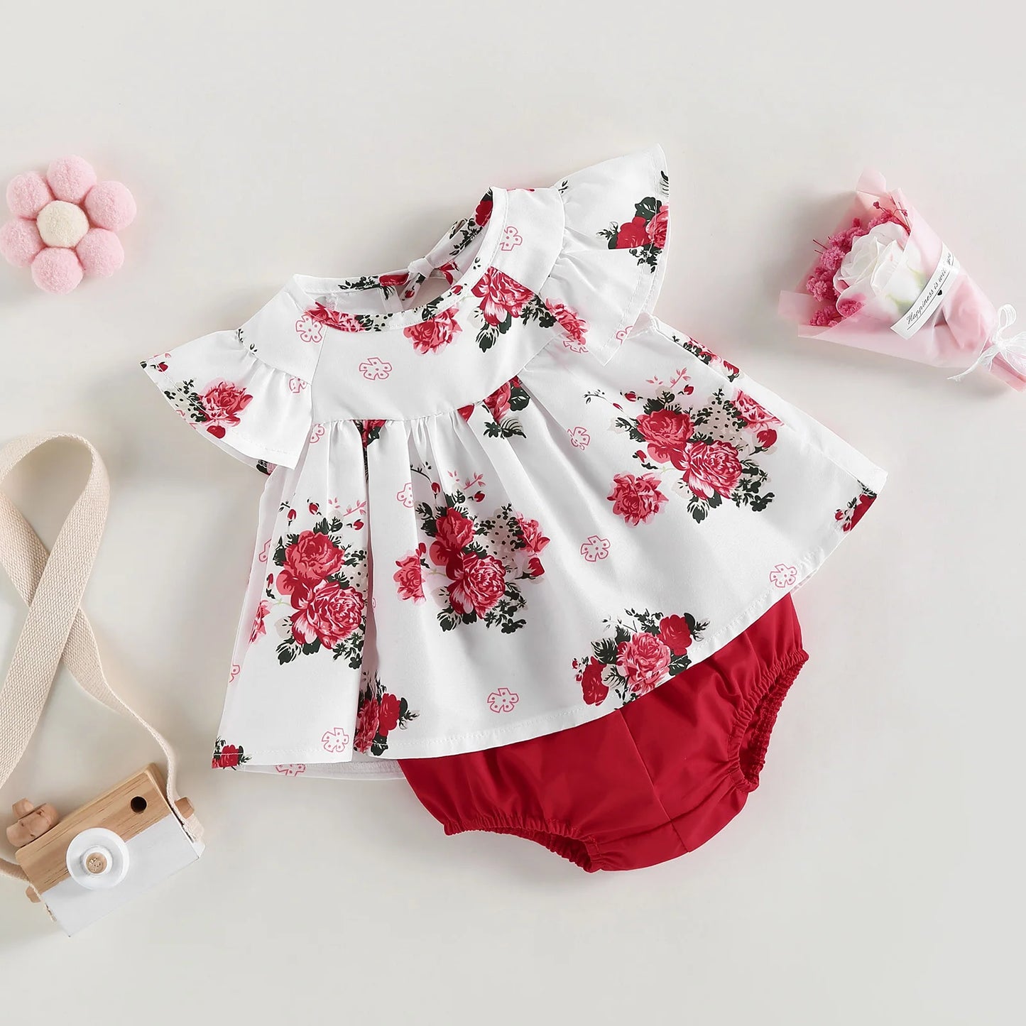 baby 2Pcs Sets Short Sleeve O Neck Floral Newborn Clothes