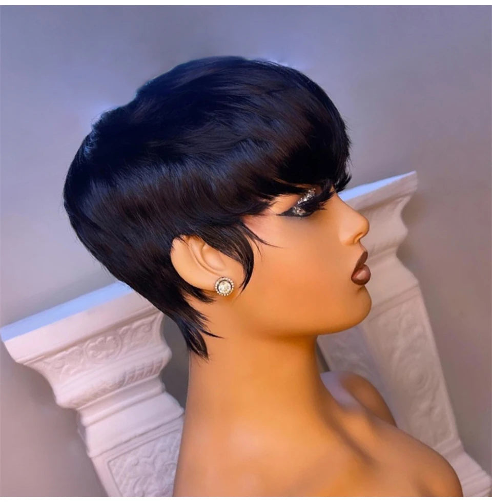 Short Straight Bob Wig Pixie Cut Hair For Black Women With Bangs Brazilian Virgin