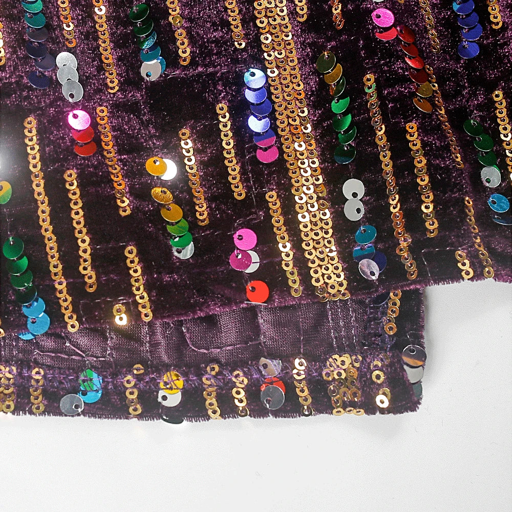 Long Dress Shiny Sequined Velvet Women Gown