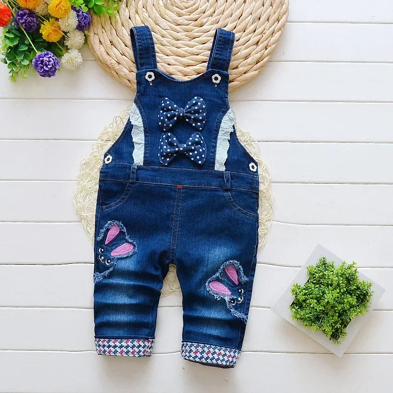 DIIMUU Toddler Baby Clothing Boys Overalls Girl Denim Bib Pants Cartoon Bear Cute Casual Dungarees Long Trousers Fashion Rompers