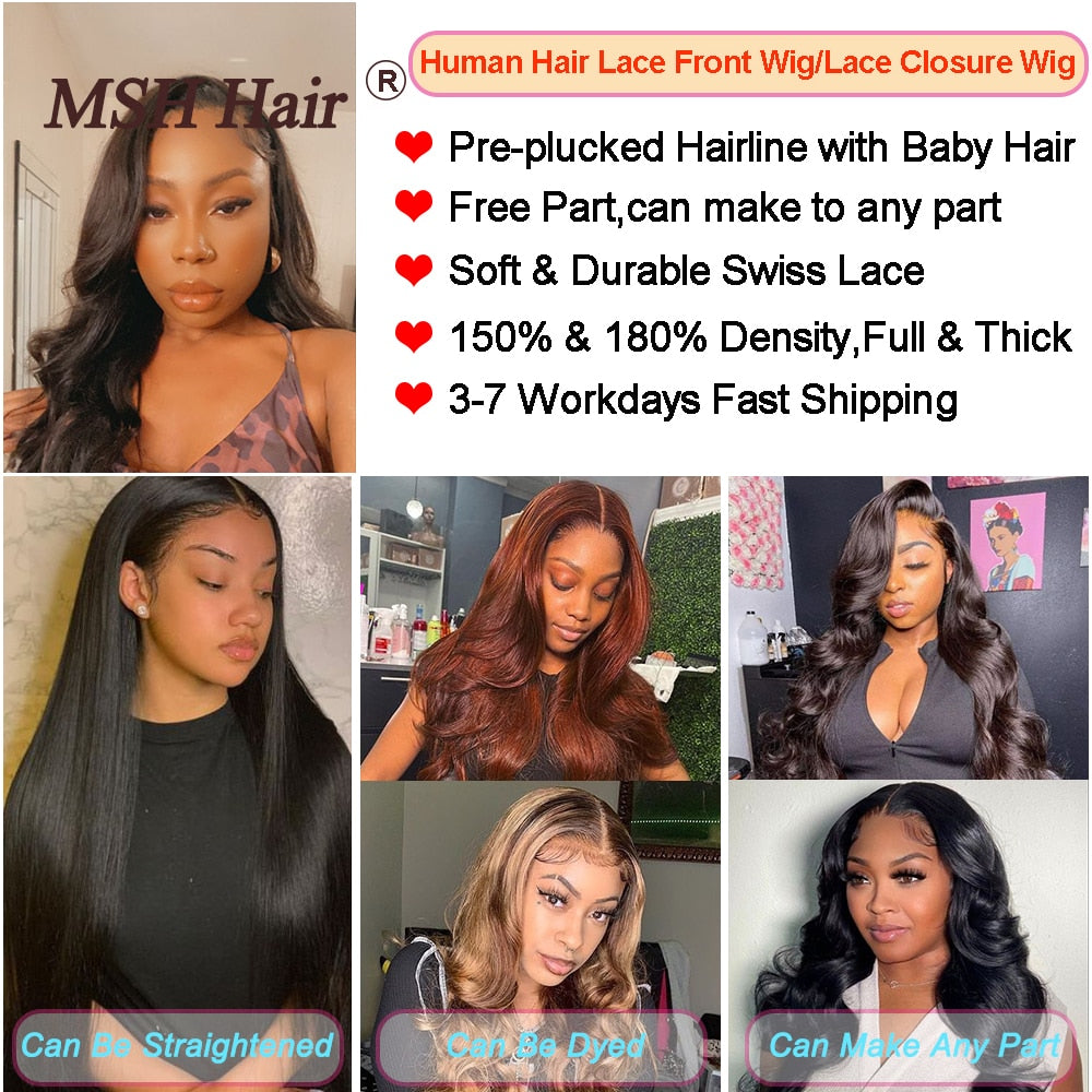 Lace Front Human Hair Wigs Brazilian Body Wave HD Transparent Women's Human Hair Closure Wig