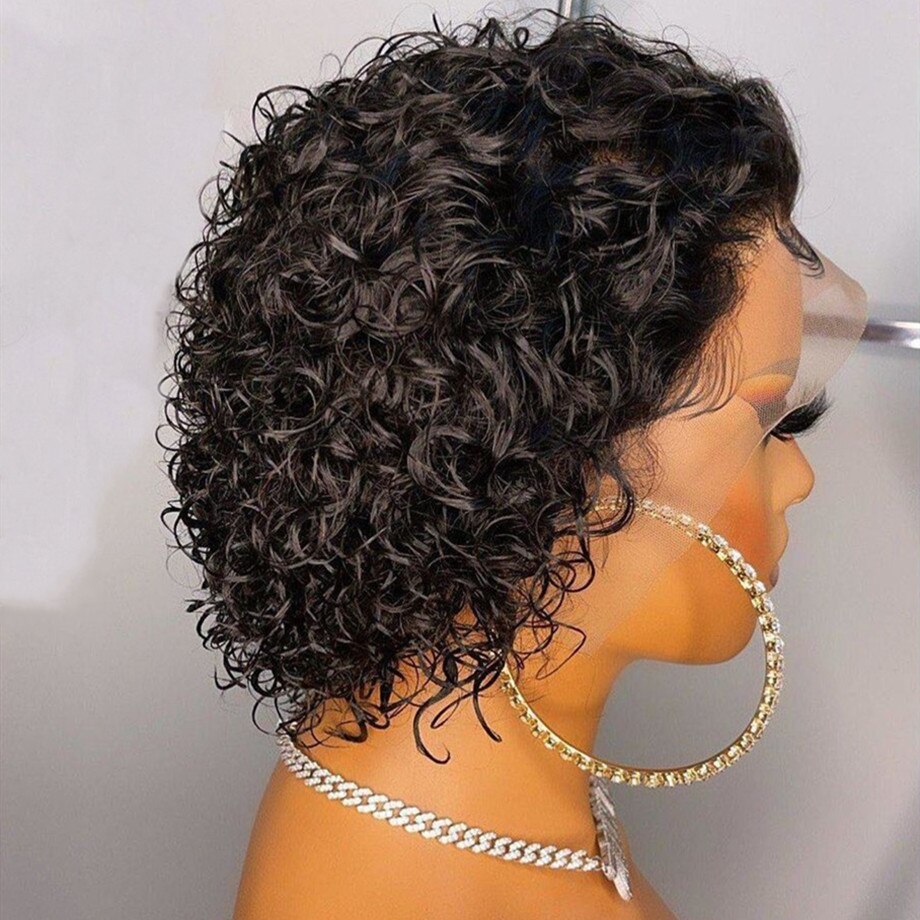 Pixie Cut Wig 99J Deep Wave Lace Wig Afro Curly Short Bob Human Hair