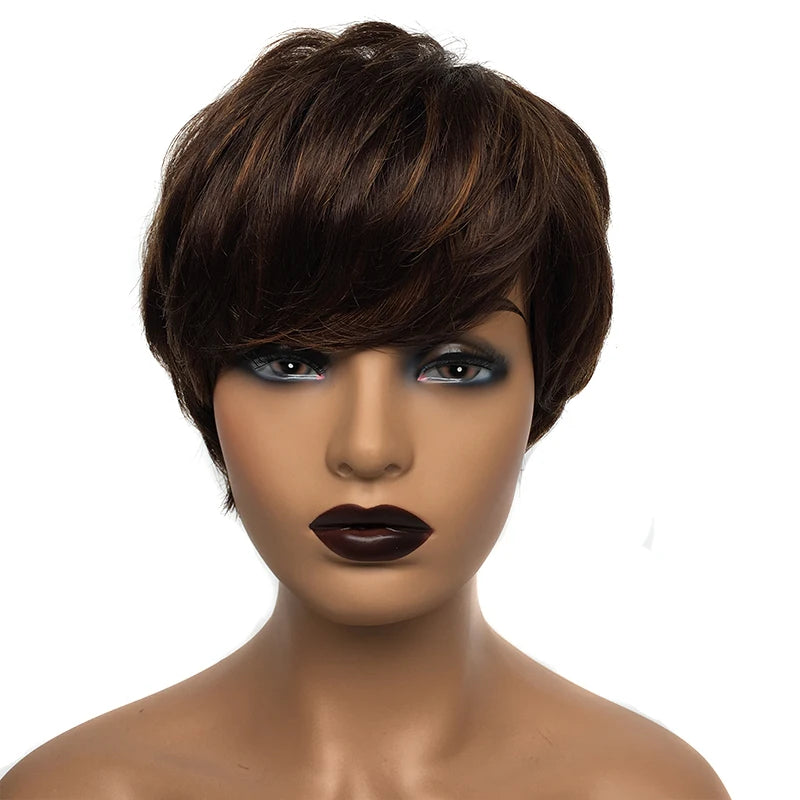 Cheap Human Hair Wigs Short Bob Pixie Cut Wig Human Hair For Women perruque cheveux humain Brazilian Hair Colored Wig With Bangs