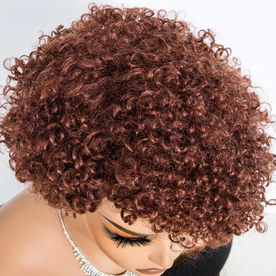 Lekker 99j Burg Red Short Pixie Cut Afro Kinky Curly Bob Human Hair Wigs For Women Brazilian Remy Hair Ready to Wear Colored Wig
