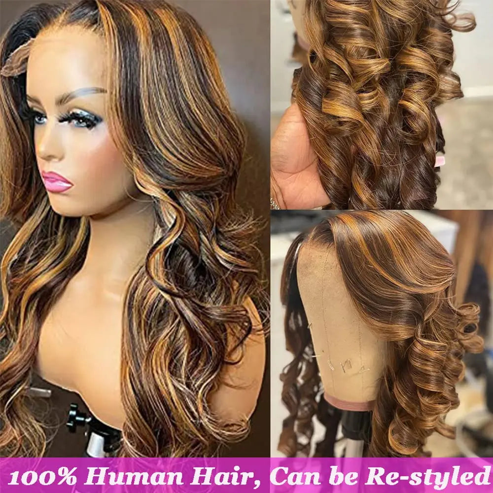 40 inch Colored Highlight Body Wave 13x6 Lace Front Human Hair Wigs