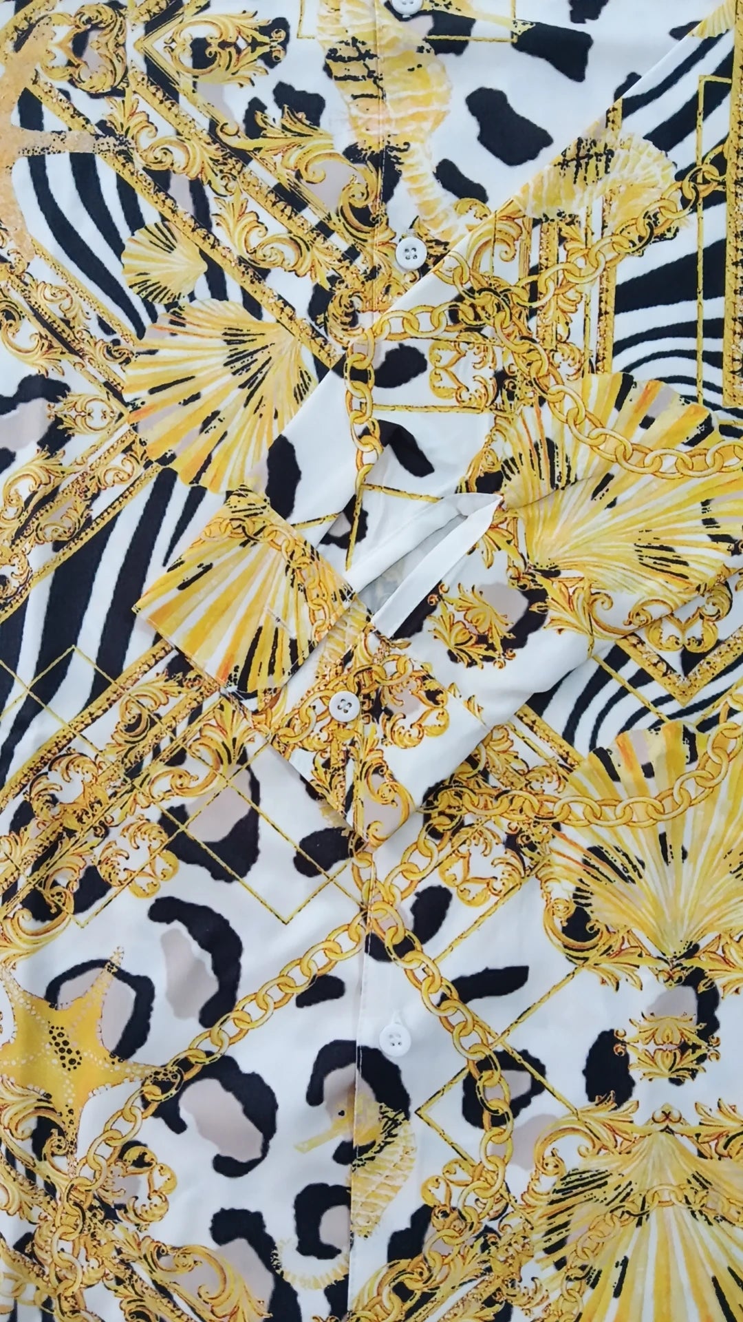 Fashion Tiger Chain Leopard Pattern Feather Digital Print Men's Long sleeved Shirt Leisure Party Street Hawaiian Polo Neck Shirt