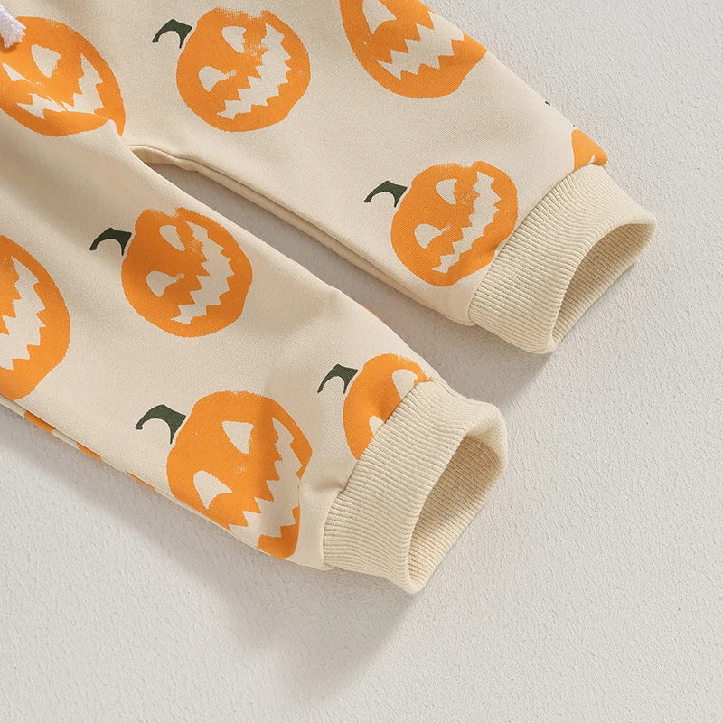 Baby Girls Boys Clothes Set Halloween Pumpkin Print Long Sleeve Crew Neck Sweatshirt with Elastic Waist Sweatpants Fall Clothes