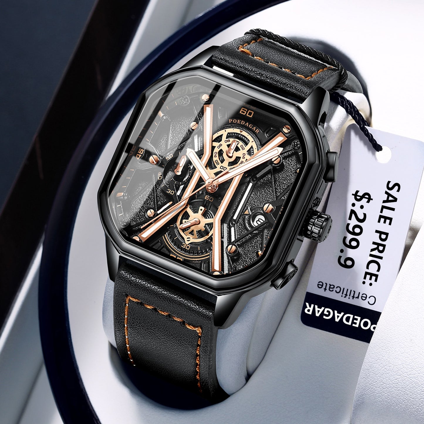 BeniSap Fashion Men Wristwatches Luxury Chronograph Luminous Waterproof Date Man Watch Square