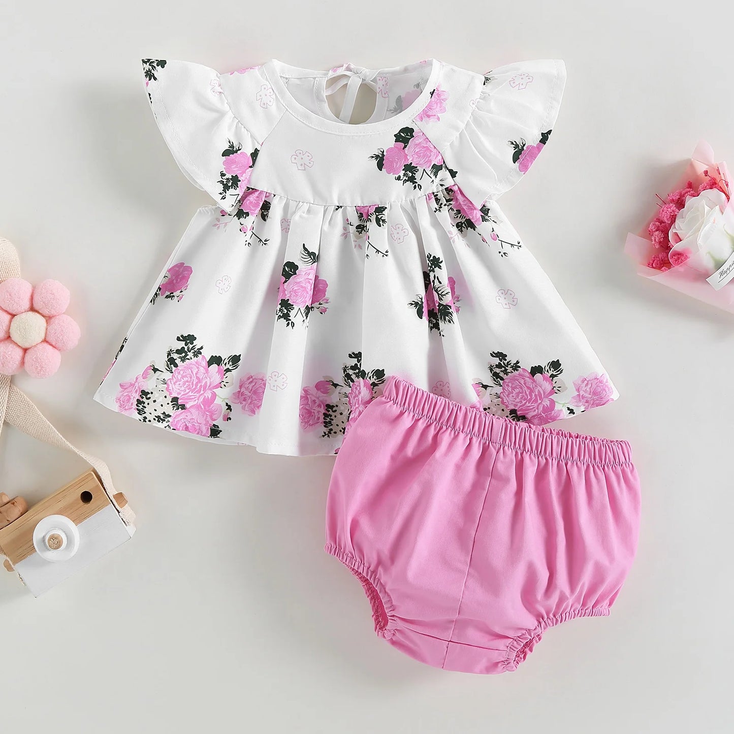 baby 2Pcs Sets Short Sleeve O Neck Floral Newborn Clothes