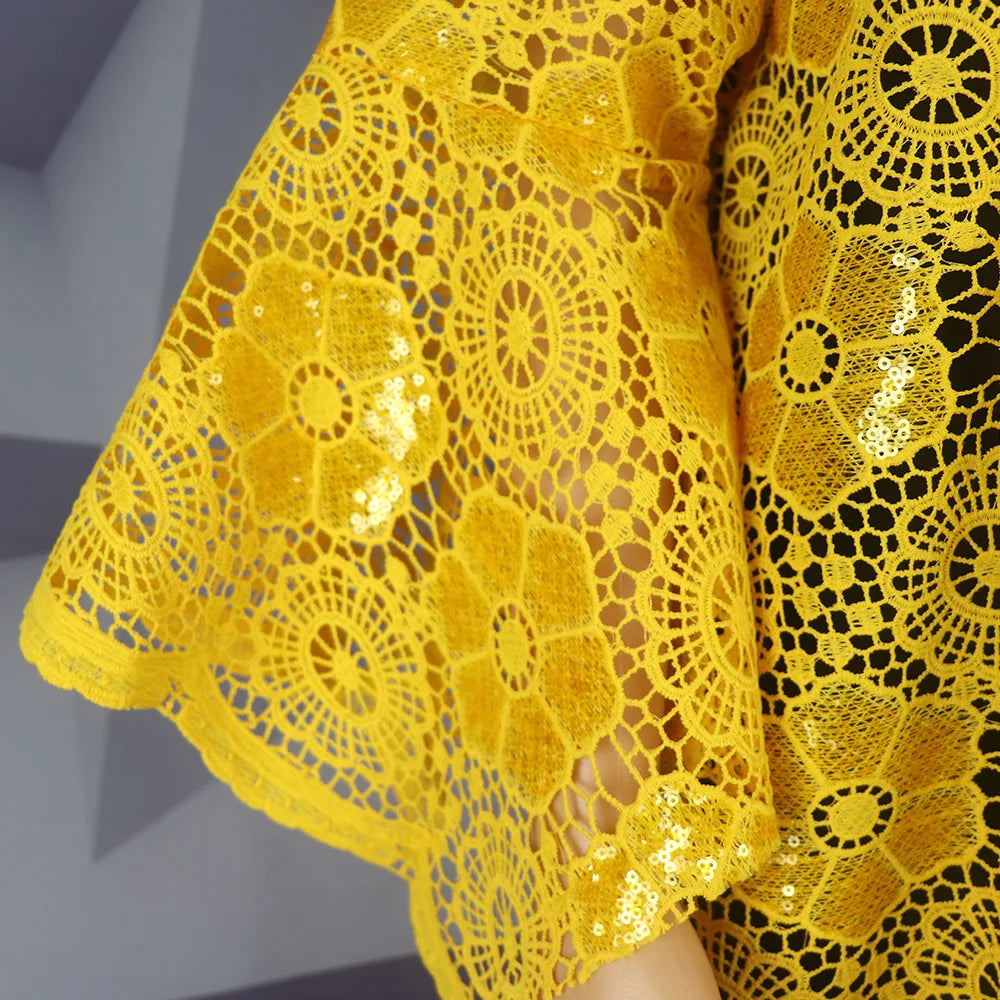 Good Quality African dress with sequins african lace fabric embroidery lace Pair with a two-piece underwear set