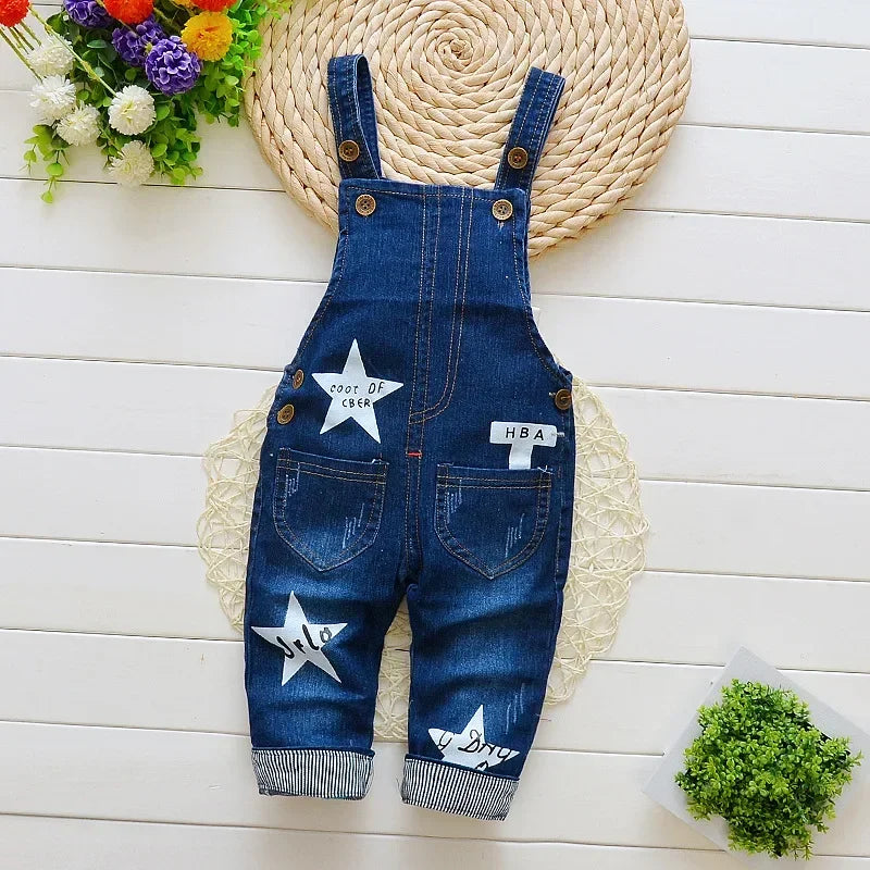 DIIMUU Toddler Baby Clothing Boys Overalls Girl Denim Bib Pants Cartoon Bear Cute Casual Dungarees Long Trousers Fashion Rompers