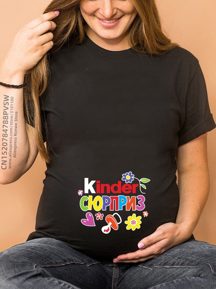 Maternity Clothes Casual Pregnancy T Shirts Baby Print Funny Women Summer Tees Tops White