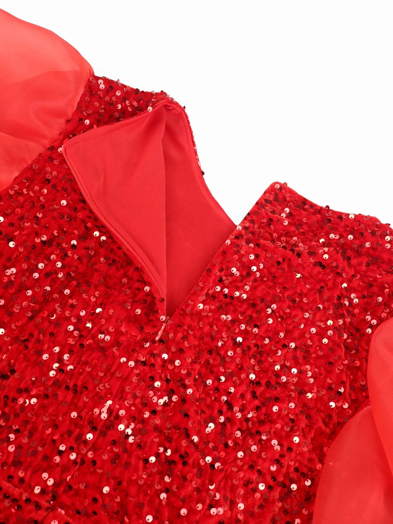 Women Sequin Floor Length Dress Puffy Ruched Long Sleeve Crew Neck Sparkly Glitter Velvet Formal Party Evening Gowns