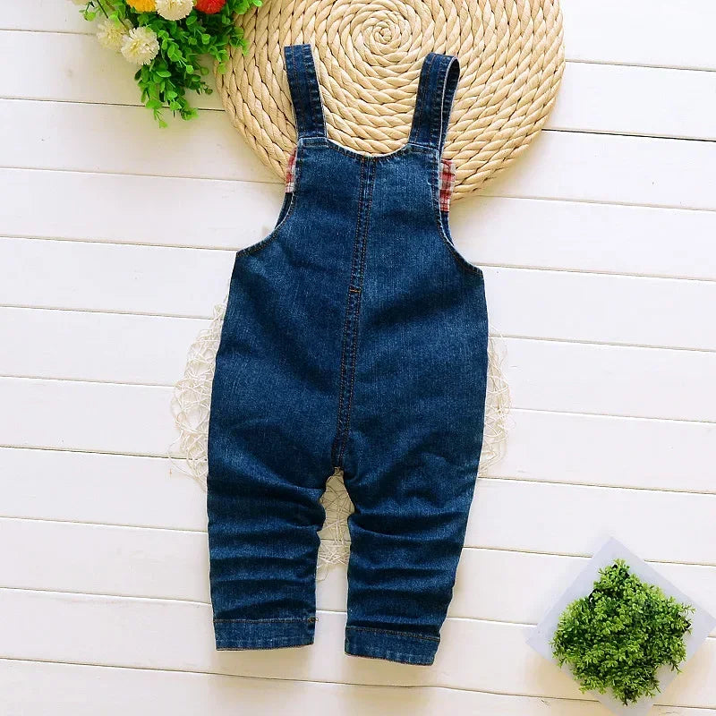 DIIMUU Toddler Baby Clothing Boys Overalls Girl Denim Bib Pants Cartoon Bear Cute Casual Dungarees Long Trousers Fashion Rompers