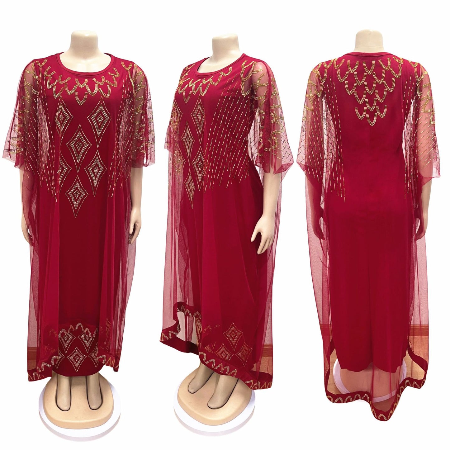 Two-Piece African Dresses Mesh Caftan Dress Abaya Clothes
