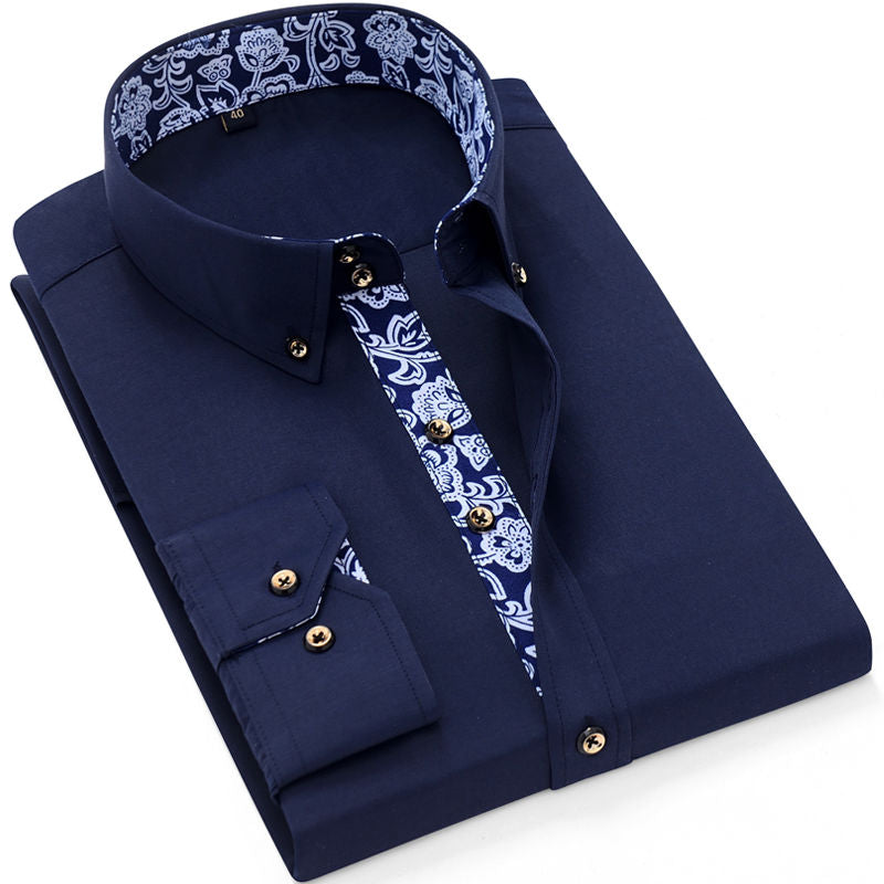 Blue Shirt Men Long Sleeve Slim Fit Dress Shirts Solid Color