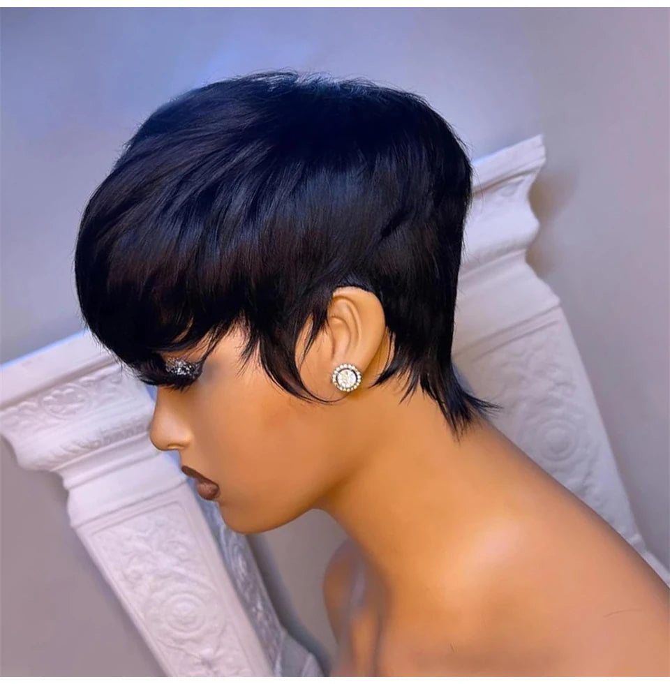 Short Straight Bob Wig Pixie Cut Hair For Black Women With Bangs Brazilian Virgin