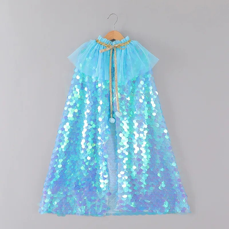 Girls Little Mermaid Cloak Children Cloak Kids Shiny Bright Party Costume Girl Dress up