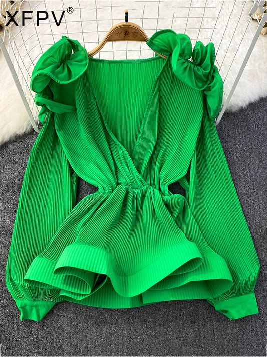 Rambellin  Designer  Blouse Women Elegant Long Sleeve Shirt One size fits all