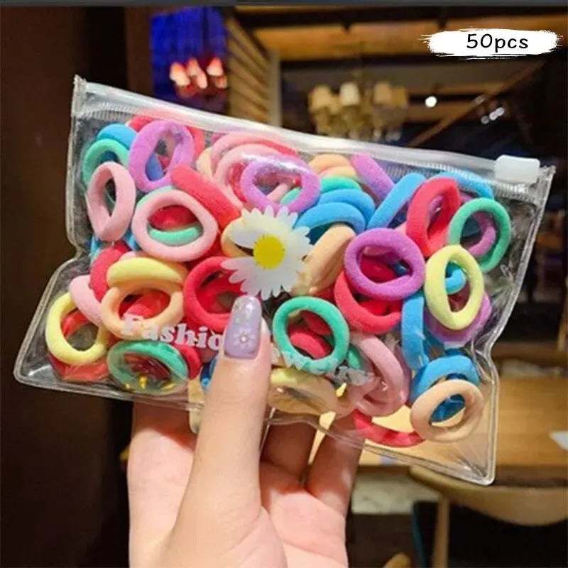 50Pcs/set Korean Hair Candy Color Hair Ring Girls Elastic Rubber Bands