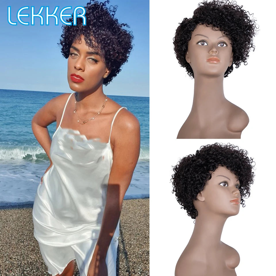 Lekker 99j Burg Red Short Pixie Cut Afro Kinky Curly Bob Human Hair Wigs For Women Brazilian Remy Hair Ready to Wear Colored Wig