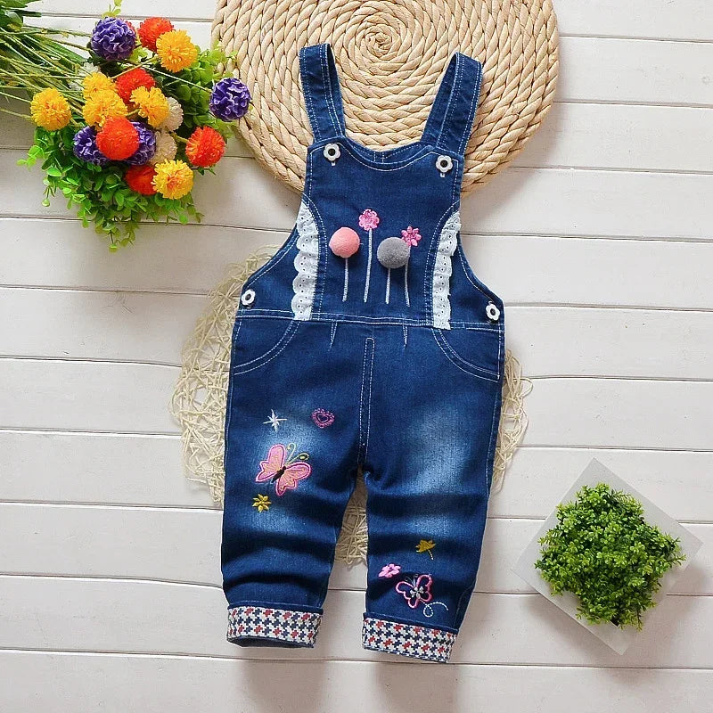 DIIMUU Toddler Baby Clothing Boys Overalls Girl Denim Bib Pants Cartoon Bear Cute Casual Dungarees Long Trousers Fashion Rompers