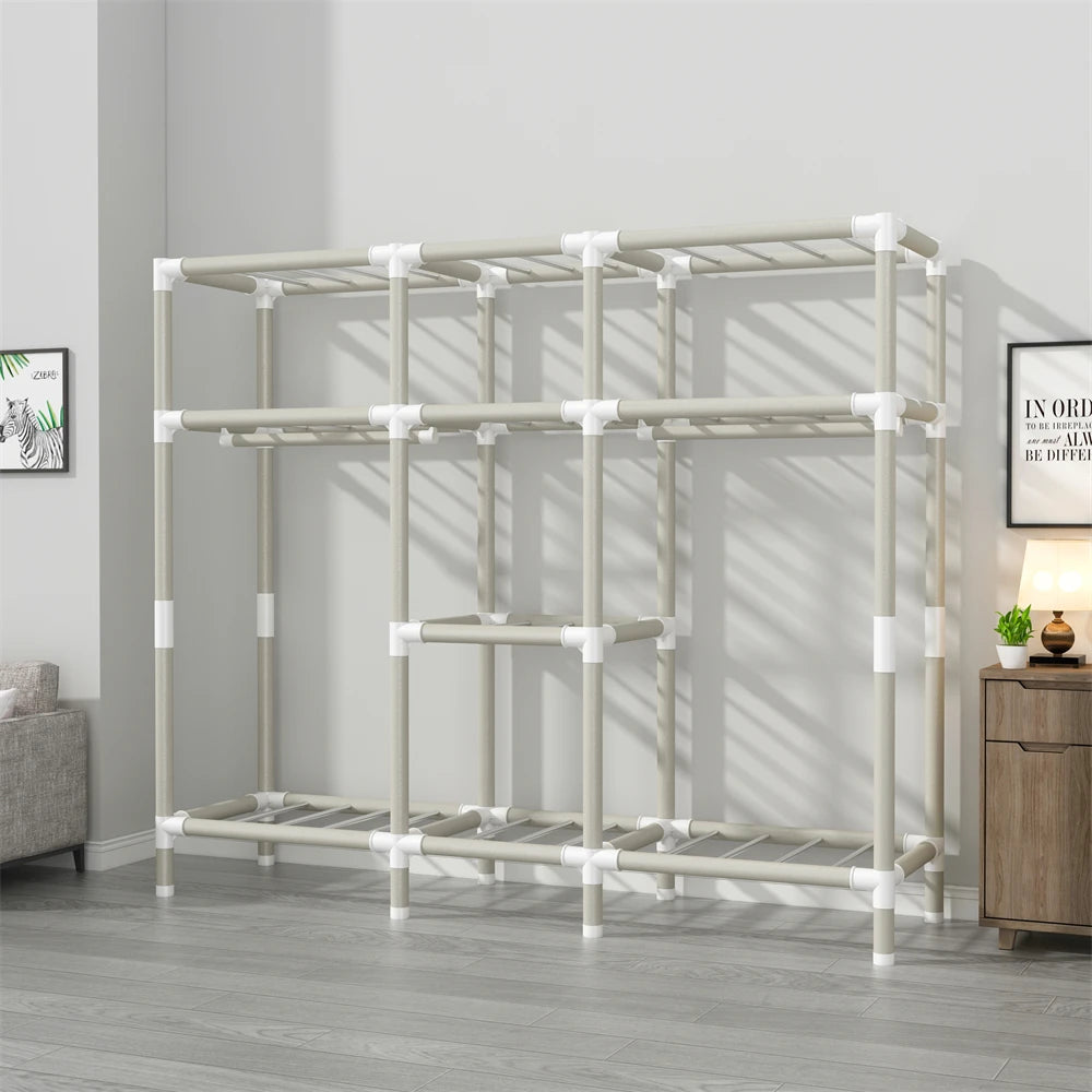 Wardrobe Closet 170x45x170cm 26mm Painted Alloy Steel Pipe ABS Interface