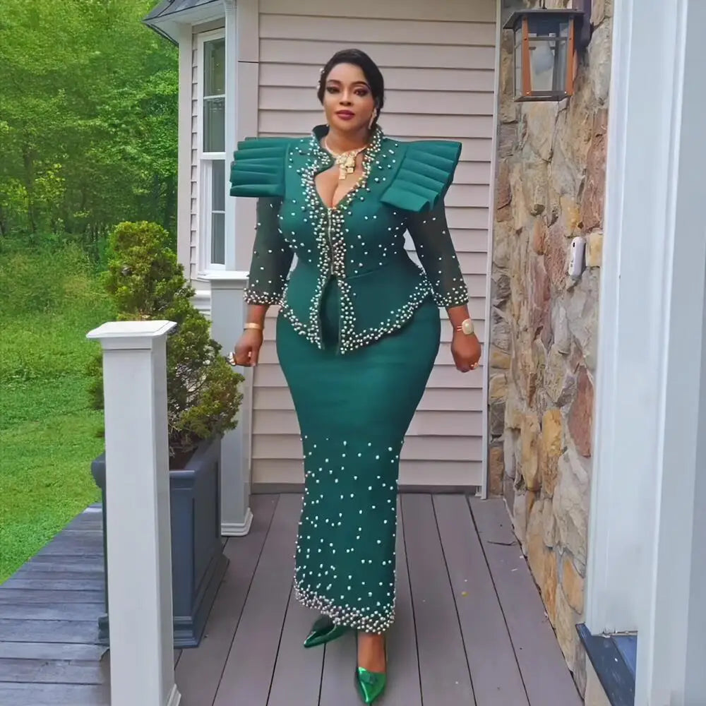 2024 african dresses for woman suit luxury women's elegant dress Mesh fabric women's clothing from turkey