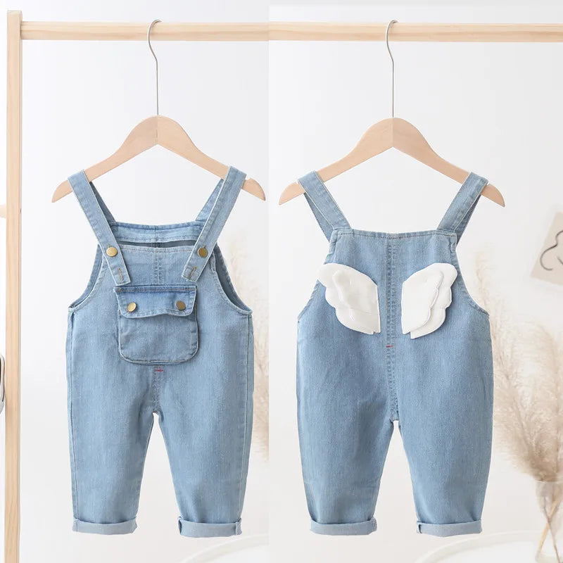 DIIMUU Toddler Baby Clothing Boys Overalls Girl Denim Bib Pants Cartoon Bear Cute Casual Dungarees Long Trousers Fashion Rompers