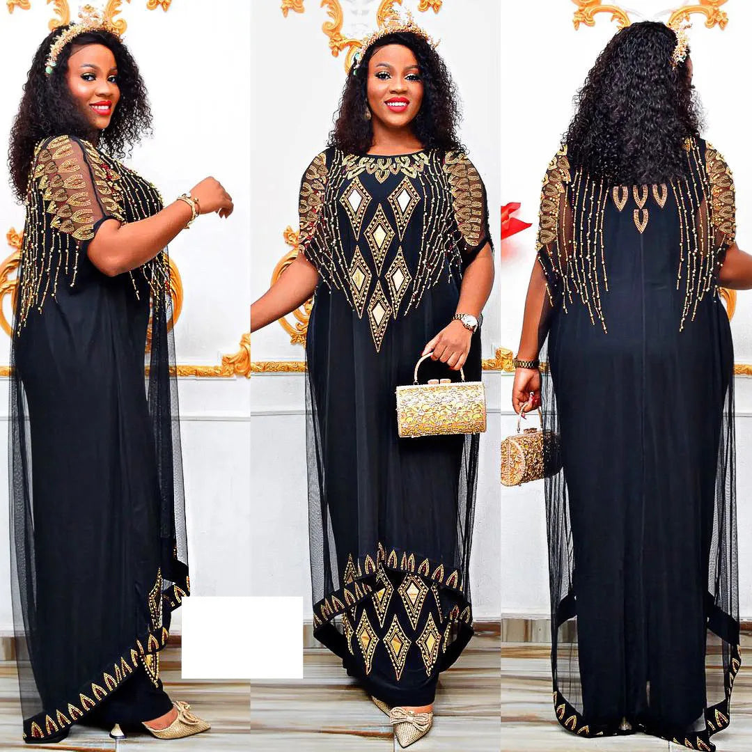 Two-Piece Dresses Women Mesh Caftan Abaya Robe Clothes